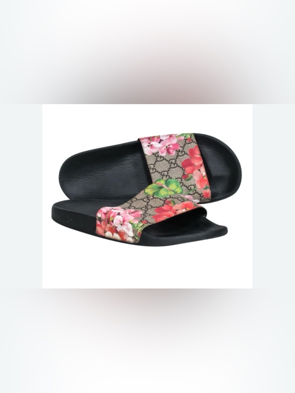 Black Slides with Floral Print Size 11 - Picture 2 of 5